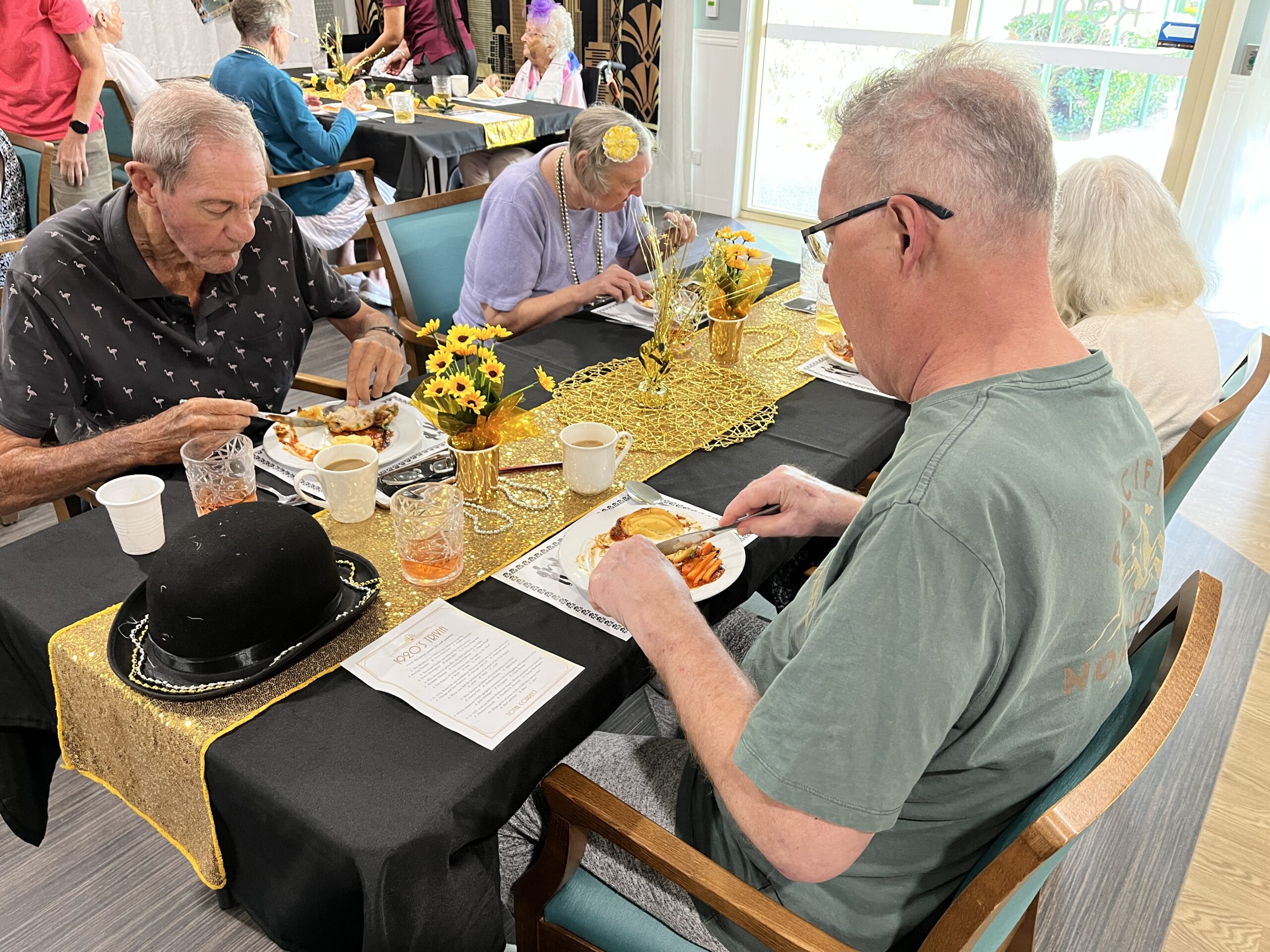 aged care residents have meals in the dining room